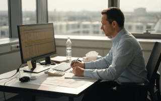 Im Büro analysiert ein Experte die aktuellen Daten zum Energiemarkt.