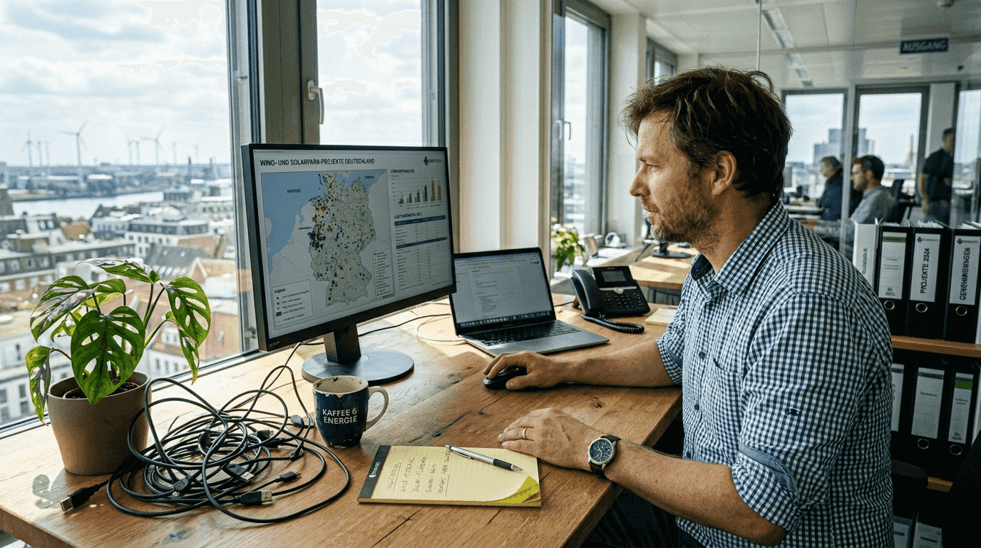 1773309291860_Developer-reviews-renewable-energy-data-in-office Ein Entwickler prüft im Büro aktuelle Daten zur erneuerbaren Energie.