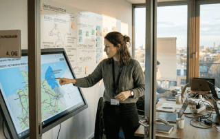 Ein Projektleiter wirft einen Blick auf die GIS-Karte, um die nächsten Planungsschritte festzulegen.
