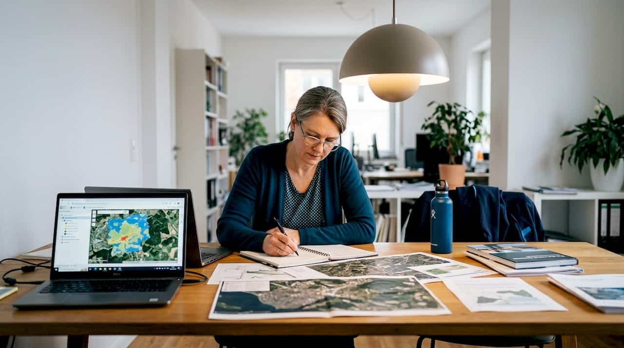 Eine Mitarbeiterin analysiert Geodaten, um den Markt besser einschätzen zu können.