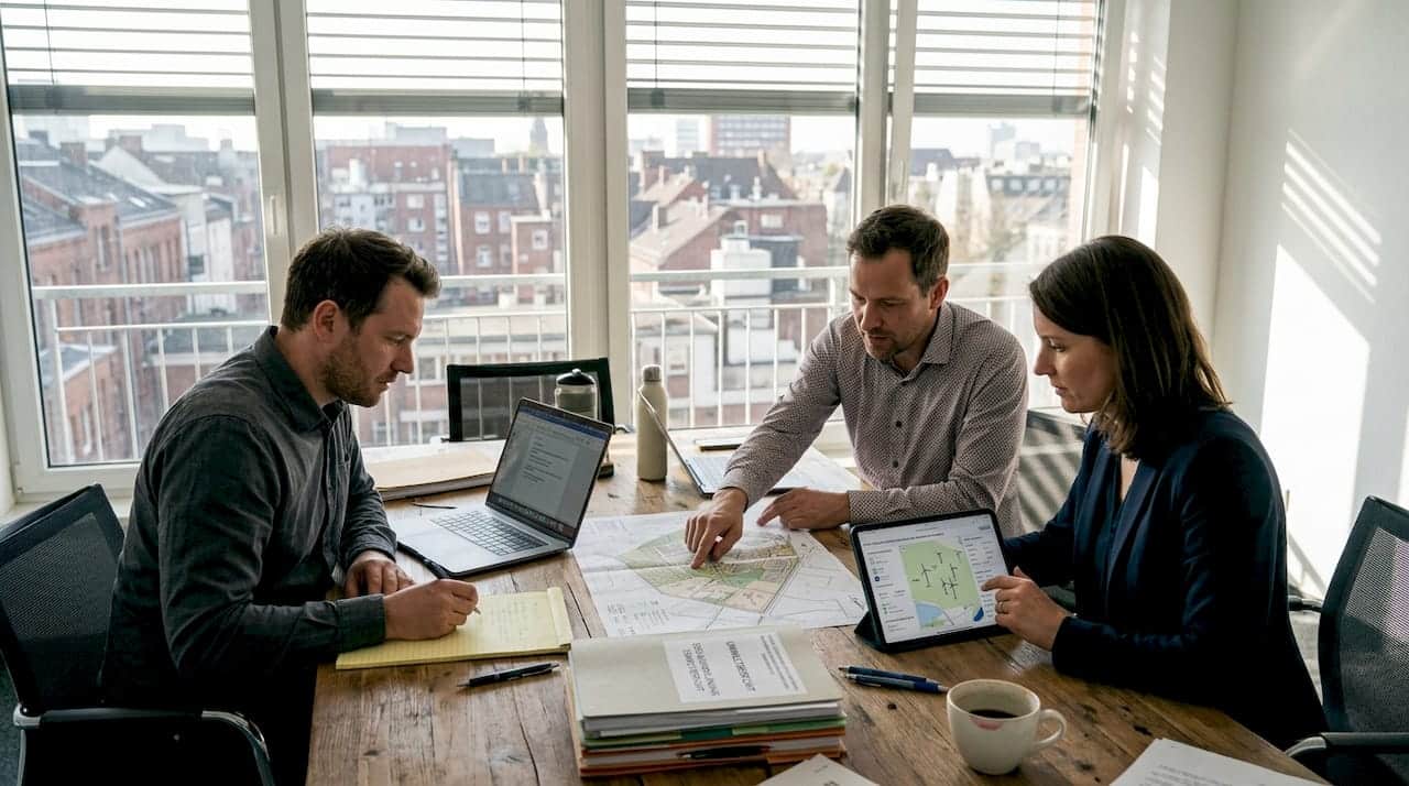 Das Team prüft die Kriterien für das Energieprojekt.