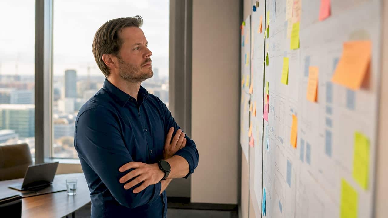 1780664416223_Projektmanager-pruft-Plane-fur-Energieprojekte Ein Projektleiter nimmt die Planungen für neue Energievorhaben genau unter die Lupe.