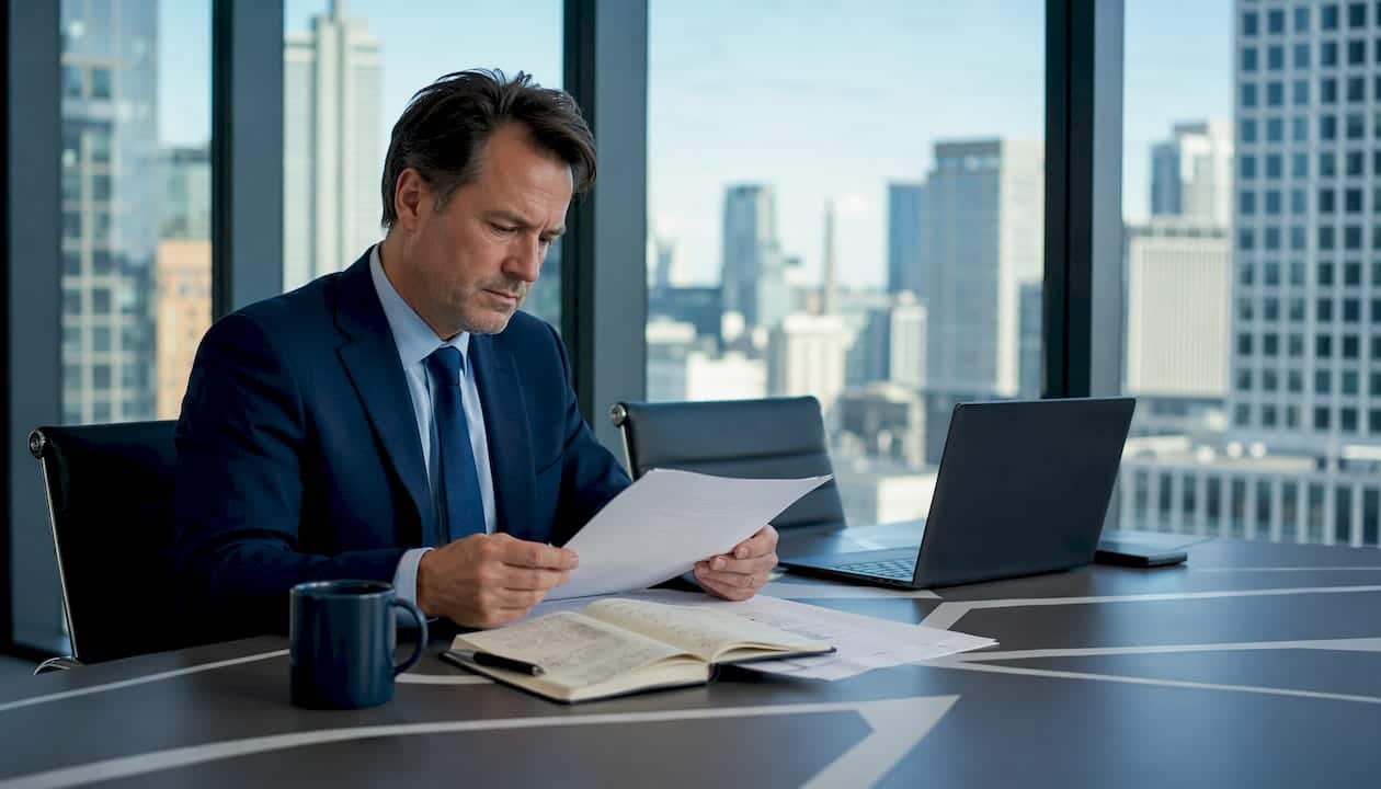 1785225771638_Lawyer-reviewing-Windpark-compensation-documents Jurist prüft Unterlagen zur Entschädigung von Windpark-Projekten
