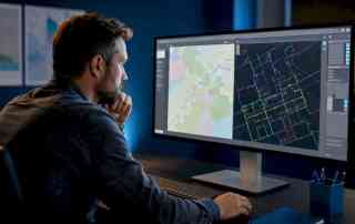 GIS-Fachanwender überprüft den CAD-Export am Bildschirm