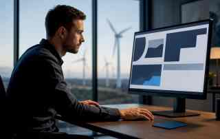 Energiemanager überprüft automatisierten Bericht zum Windpark