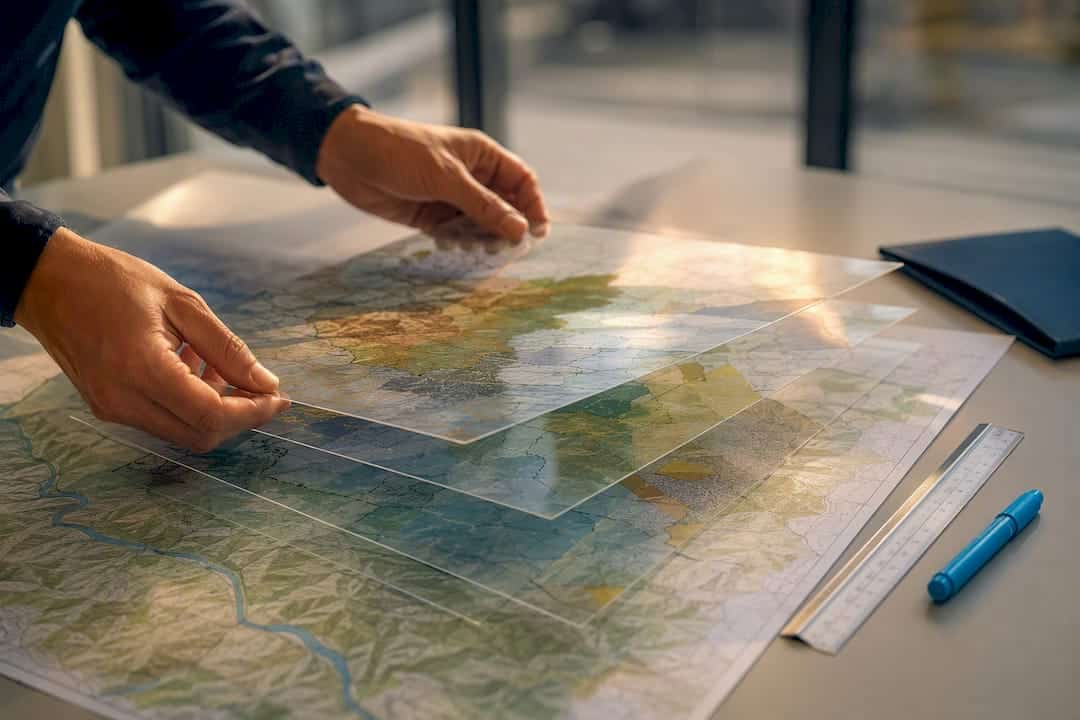 Transparente Kartenfolien zur Standortanalyse